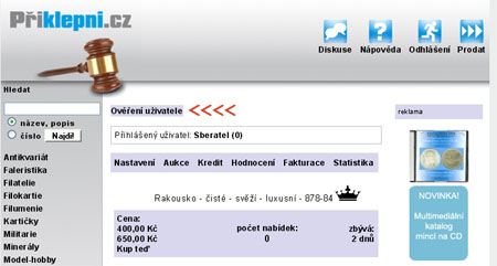 Přiklepni.cz - internetová sběratelská aukce spuštěna! Přiklepni.cz - internetová sběratelská aukce spuštěna!