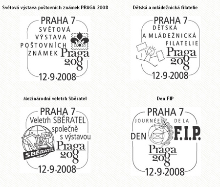 Příležitostná poštovní razítka na Světové výstavě poštovních známek PRAGA 2008 Příležitostná poštovní razítka na Světové výstavě poštovních známek PRAGA 2008