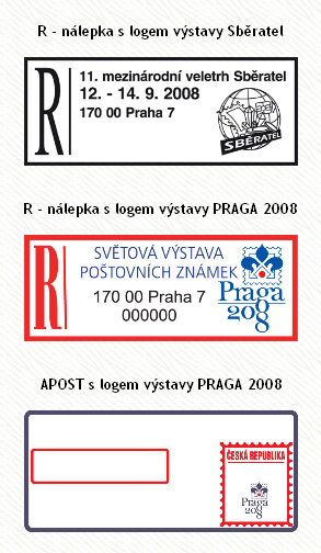 Příležitostná poštovní razítka na Světové výstavě poštovních známek PRAGA 2008 Příležitostná poštovní razítka na Světové výstavě poštovních známek PRAGA 2008