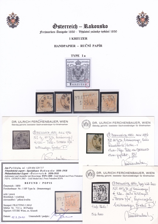 Rakousko emise 1850: Nejvzácnější barvy 1 Kreuzer Rakousko emise 1850: Nejvzácnější barvy 1 Kreuzer