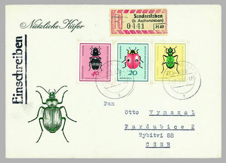Svižník polní na východoněmecká obálce prvního dne vydání prošlé poštou