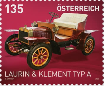 Auto LAURIN & KLEMENT TYP A na nové rakouské známce Auto LAURIN & KLEMENT TYP A na nové rakouské známce