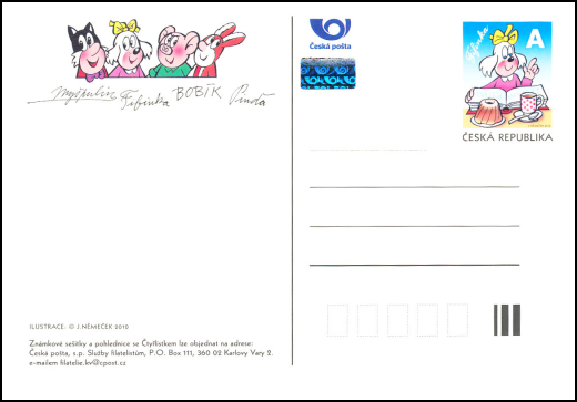 Bobík - Čtyřlístek - vydání pohlednice s natištěnou známkou