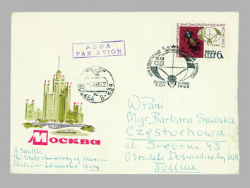 Carabus schoenherri na dopise odeslaném z Kongresu v Moskvě do Polska v r. 1968.