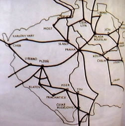 Mapka hlavních silnic využívaných i poštou