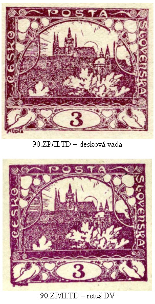 Další retuše na známkách emise Hradčany 3h Další retuše na známkách emise Hradčany 3h