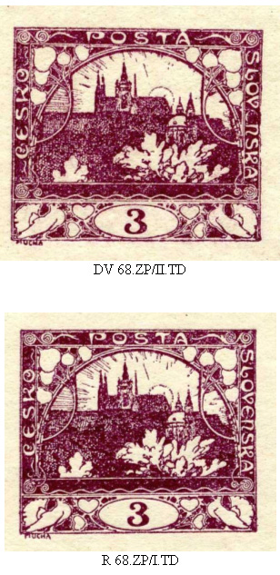 Další retuše na známkách emise Hradčany 3h Další retuše na známkách emise Hradčany 3h