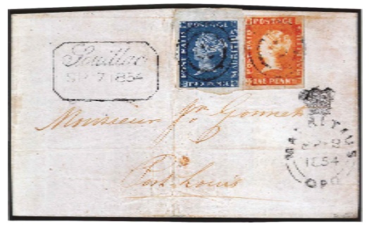 Dopisy s poštovními známkami 1 a 2 pence MAURITIUS POST OFFICE a POST PAID