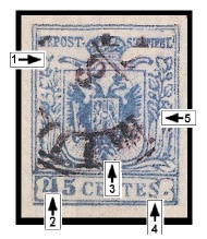 Emise 1850 v měně CENTIMES - padělky ke škodě pošty