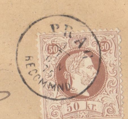 Falza celistvostí frankovaných známkou 50 Kreuzer rakouské emise z roku 1867 Falza celistvostí frankovaných známkou 50 Kreuzer rakouské emise z roku 1867