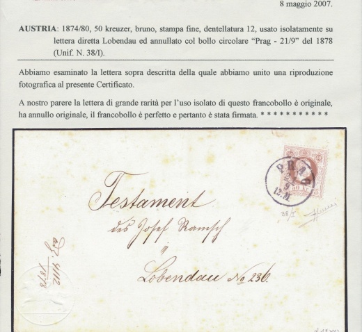 Falza celistvostí frankovaných známkou 50 Kreuzer rakouské emise z roku 1867 Falza celistvostí frankovaných známkou 50 Kreuzer rakouské emise z roku 1867