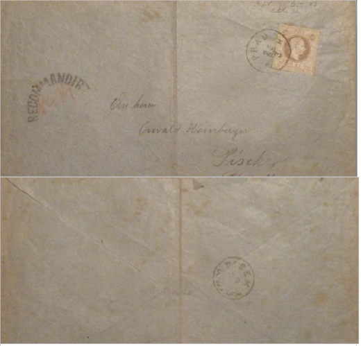 Falza celistvostí frankovaných známkou 50 Kreuzer rakouské emise z roku 1867 Falza celistvostí frankovaných známkou 50 Kreuzer rakouské emise z roku 1867