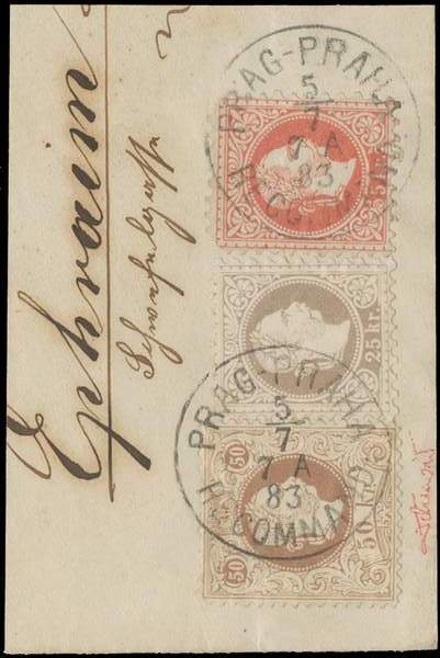 Falza celistvostí frankovaných známkou 50 Kreuzer rakouské emise z roku 1867 Falza celistvostí frankovaných známkou 50 Kreuzer rakouské emise z roku 1867