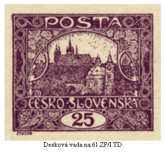 Hradčany 25h kresby e) – retuše deskových vad na 61. a 73. známkových polích Hradčany 25h kresby e) – retuše deskových vad na 61. a 73. známkových polích