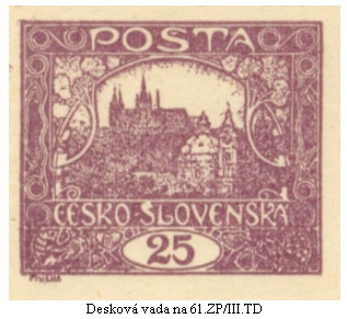 Hradčany 25h kresby e) – retuše deskových vad na 61. a 73. známkových polích Hradčany 25h kresby e) – retuše deskových vad na 61. a 73. známkových polích