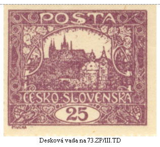 Hradčany 25h kresby e) – retuše deskových vad na 61. a 73. známkových polích Hradčany 25h kresby e) – retuše deskových vad na 61. a 73. známkových polích