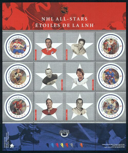 Kanada vydala poštovní známky slavných hokejistů NHL Kanada vydala poštovní známky slavných hokejistů NHL