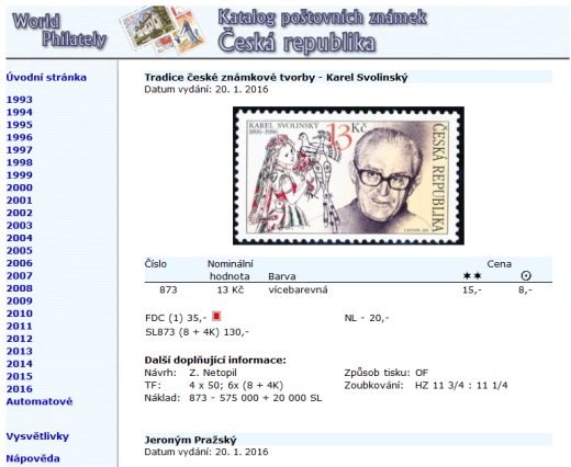 Katalog poštovních známek - Česká republika (1993-2016) - World Philately 2017 - NOVINKA! Katalog poštovních známek - Česká republika (1993-2016) - World Philately 2017 - NOVINKA!