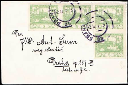 Psaní do 20 g zaslané 2. února 1919 v rámci Prahy