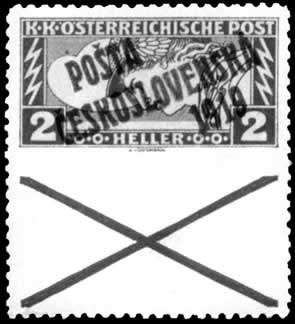 Spěšná 2 h známka s nepřetištěným dolním kuponem (Pof. 57 Bk) a  vynechanou perforací mezi kuponem a známkou