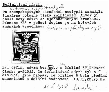 Merkur-Revue: Objev vlastnoručních poznámek prof. Bendy k emisi Holubice 1920 Merkur-Revue: Objev vlastnoručních poznámek prof. Bendy k emisi Holubice 1920