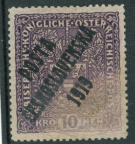 Opětovný prodej padělku 10 K Znak z emise PČ 1919 na žilkovaném papíru