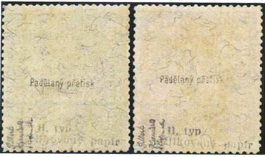 Padělek žilkované známky ČSR zobrazený v katalogu