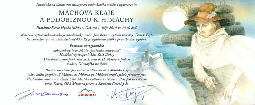 Pozvánka na slavnostní inauguraci známkového aršíku K. H. Máchy - Máchův kraj Pozvánka na slavnostní inauguraci známkového aršíku K. H. Máchy - Máchův kraj