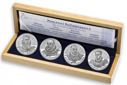Sada 4 stříbrných medailí Poslední Rožmberkové proof Sada 4 stříbrných medailí Poslední Rožmberkové proof