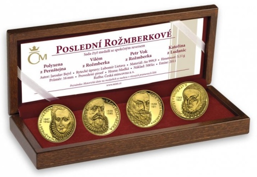 Sada 4 zlatých medailí Poslední Rožmberkové proof Sada 4 zlatých medailí Poslední Rožmberkové proof