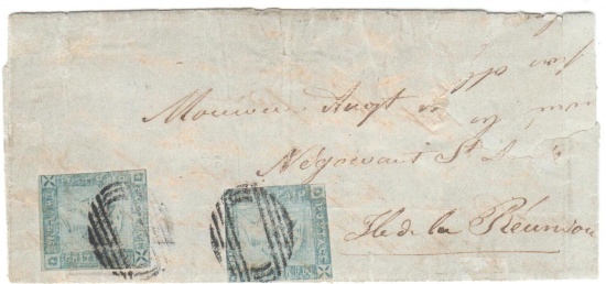 Unikátní skládaný dopis odeslaný 15. 9. 1859 z ostrova MAURITIUS na  RÉUNION se známkami 2 pence
