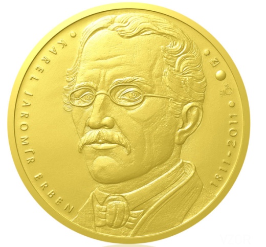 Zlatá půluncová medaile Karel Jaromír Erben proof Zlatá půluncová medaile Karel Jaromír Erben proof
