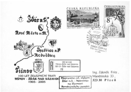 Zpravodaj 1/2006: 100. výročí železniční trati TIŠNOV – ŽĎÁR n. Sázavou oslavili i filatelisté Zpravodaj 1/2006: 100. výročí železniční trati TIŠNOV – ŽĎÁR n. Sázavou oslavili i filatelisté