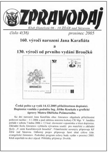 Zpravodaj 1/2006: 100. výročí železniční trati TIŠNOV – ŽĎÁR n. Sázavou oslavili i filatelisté Zpravodaj 1/2006: 100. výročí železniční trati TIŠNOV – ŽĎÁR n. Sázavou oslavili i filatelisté