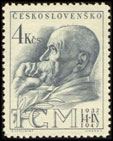 10. výročí úmrtí T. G. Masaryka - 4 Kčs šedomodrá