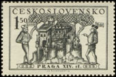 Celostátní výstava poštovních známek PRAHA 1950 (stará Praha) - Kresba 14. století