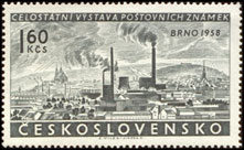 Celostátní výstava poštvních známek Brno 1958 - silueta Brna