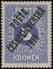 Pošta československá 1919 - Doplatní známky z roku 1916 - 5 K modrá